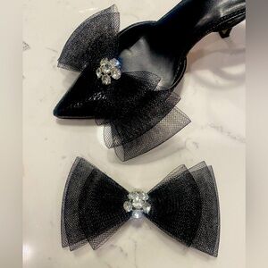 💝SALE 3x20 large black mesh bow with rhinestone shoe clip